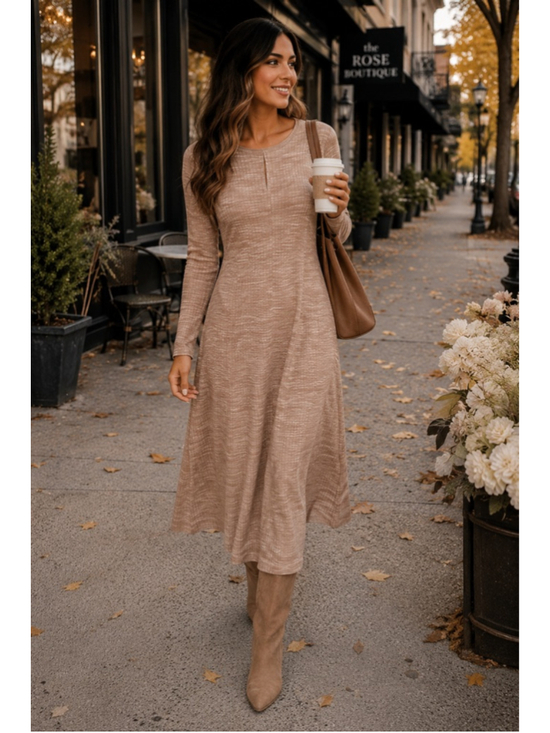 Banana Republic Dresses & Skirts - Banana Republic Ribbed Knit Midi Dress Petite L NWT Neutral Taupe Minimalist